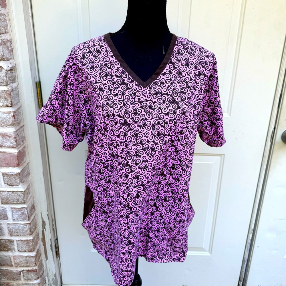 Landau, Short Sleeve, Pink & Brown, Scrub Top